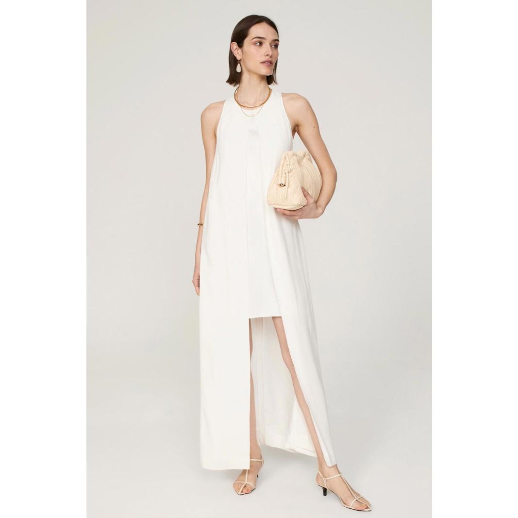 Rosetta Getty X Rtr White Crepe Cape Mini Dress Size 6 With Fabric Snag